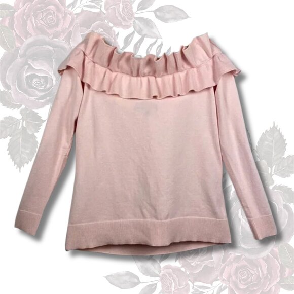 Lane Bryant Pink Ruffled Neckline Shoulderless Blouse - Picture 1 of 6